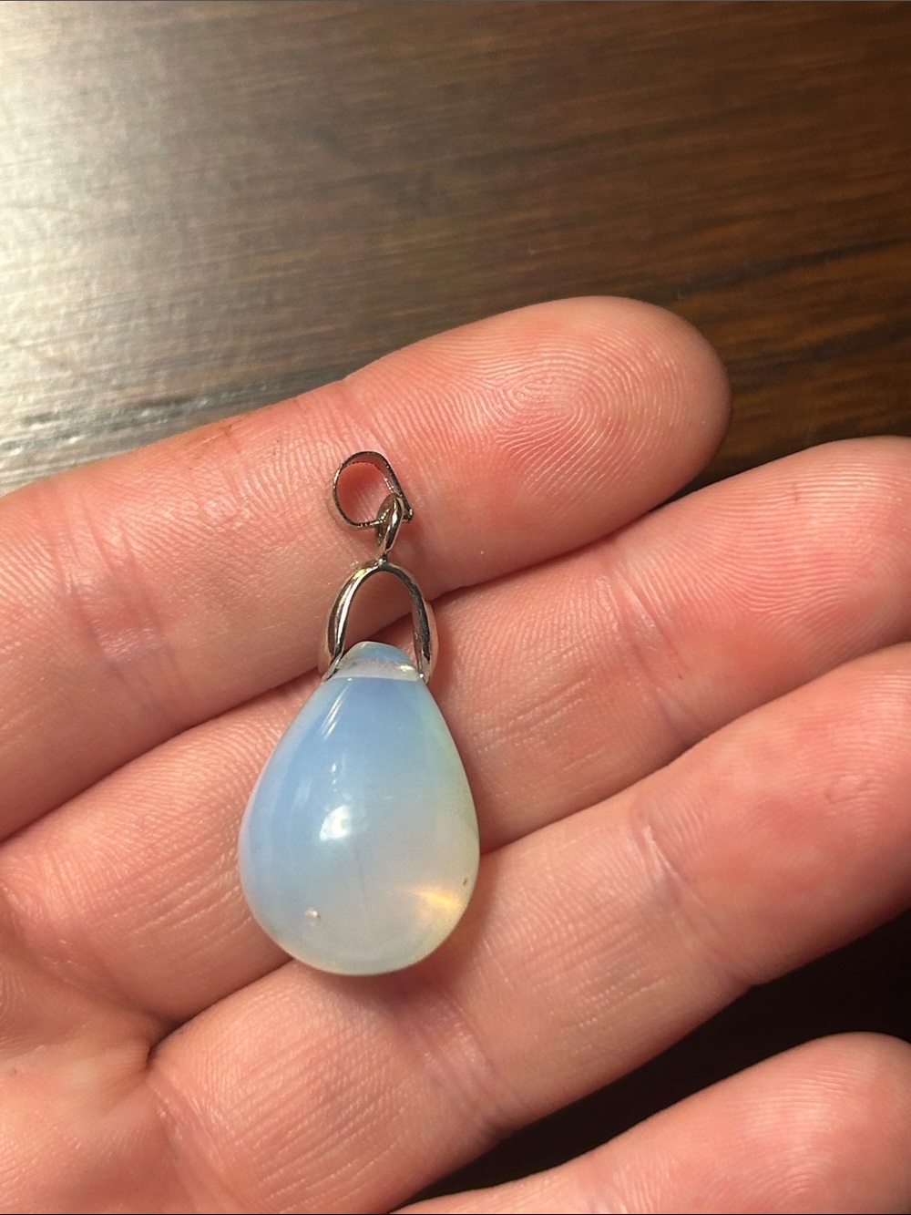 Opalite Teardrop Pendant Necklace - Blue White Opalescent